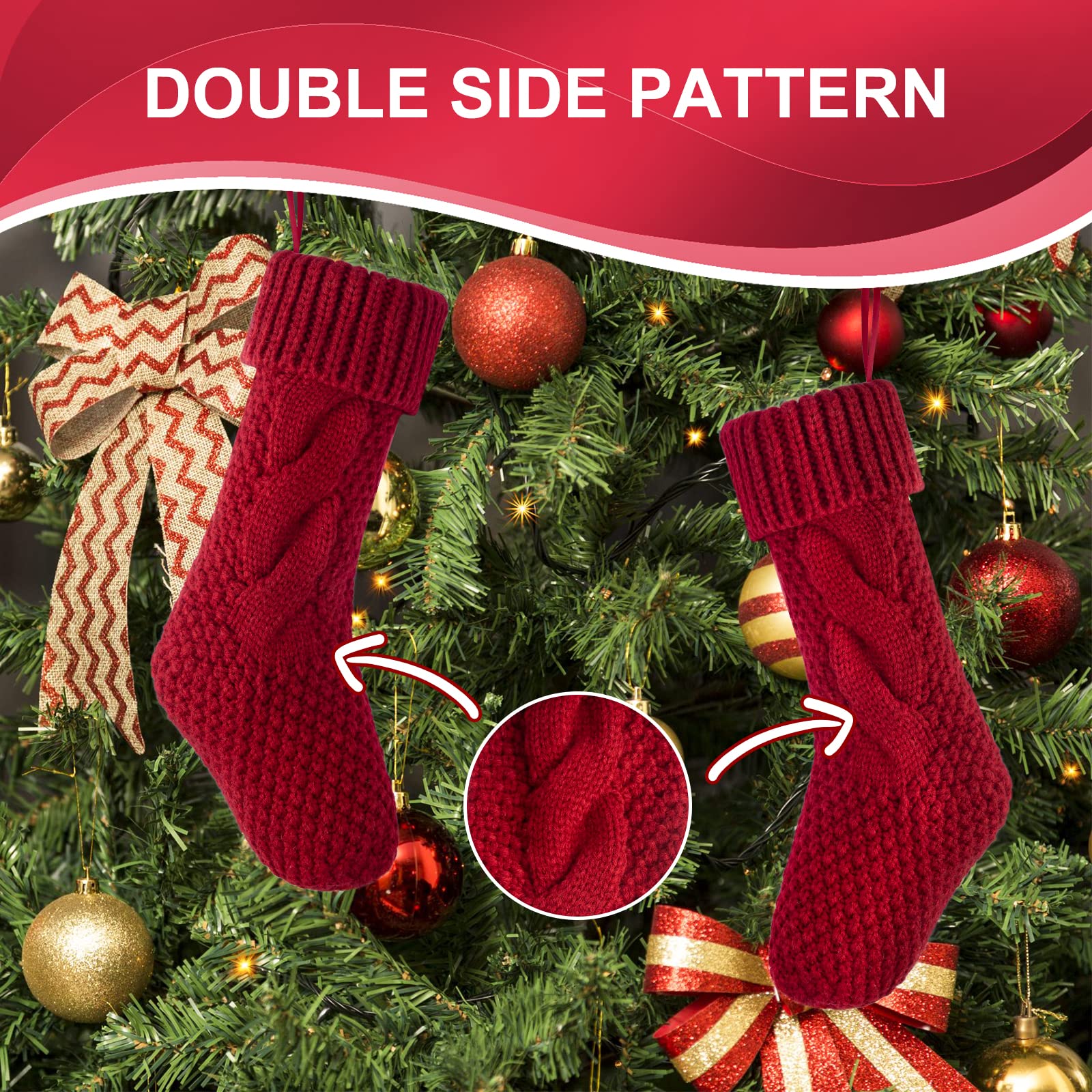 Kunyida Pack 4,14 Unique Burgundy Knit Christmas Stockings